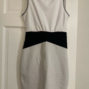 Jennifer Lopez White Midi Dress with Black Waistband and Silver Trim